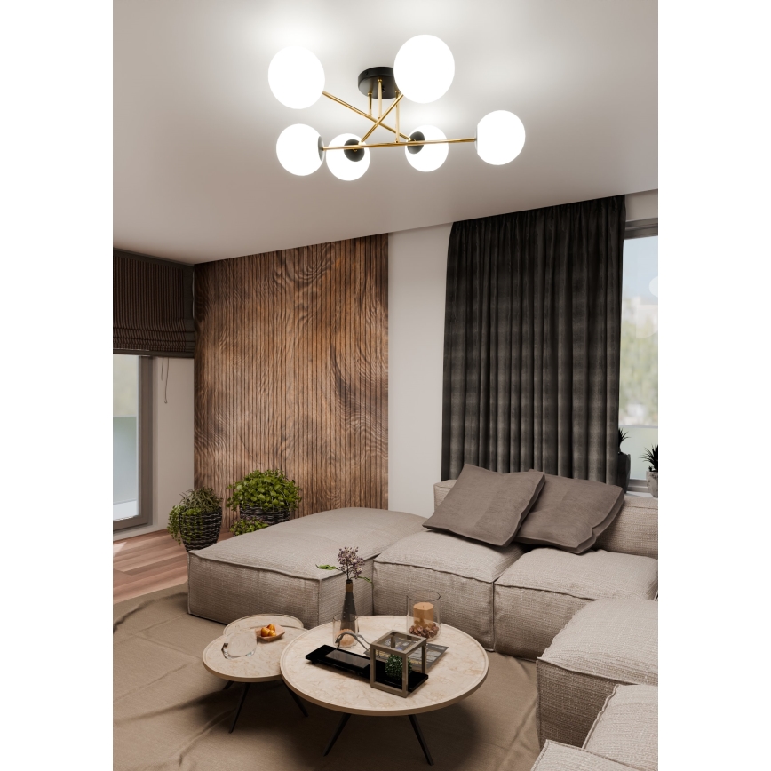 Sietynas ant stulpo MAGNUM 6xE14/10W/230V balta/auksas/juoda