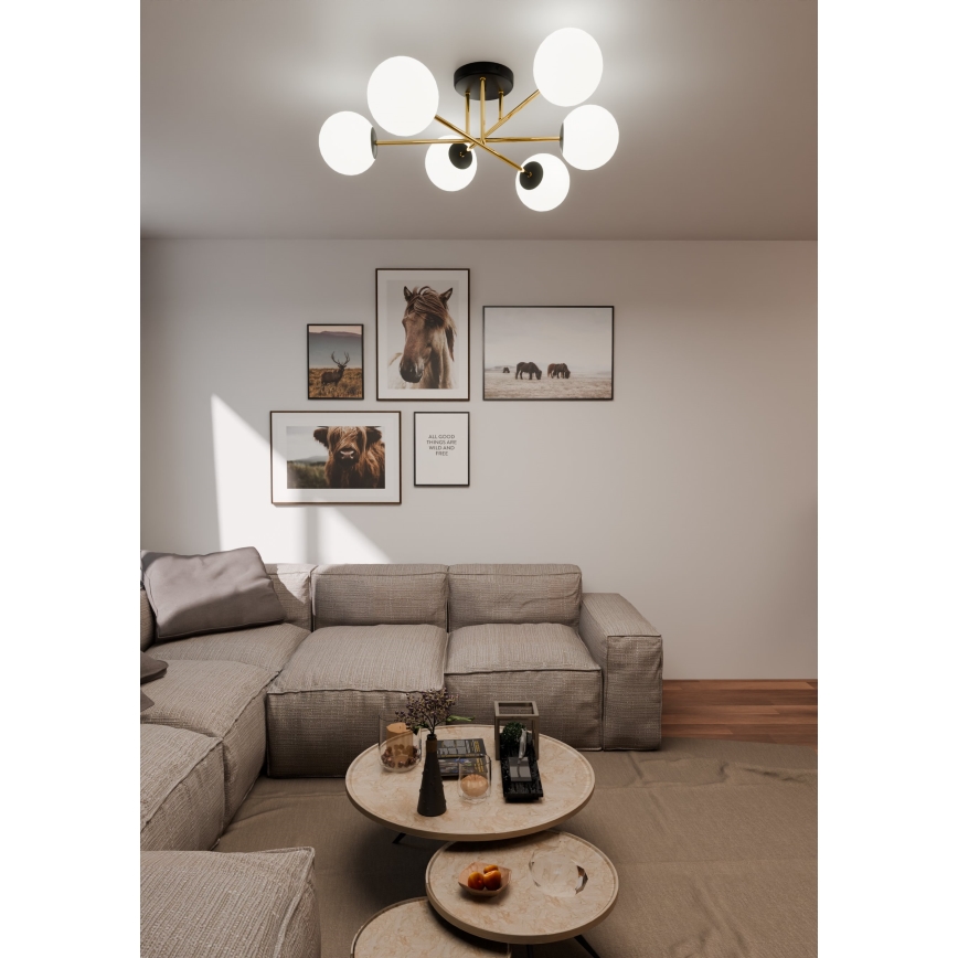 Sietynas ant stulpo MAGNUM 6xE14/10W/230V balta/auksas/juoda
