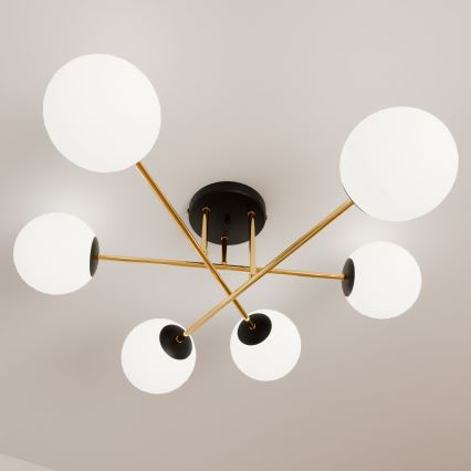 Sietynas ant stulpo MAGNUM 6xE14/10W/230V balta/auksas/juoda