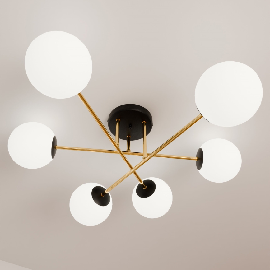 Sietynas ant stulpo MAGNUM 6xE14/10W/230V balta/auksas/juoda