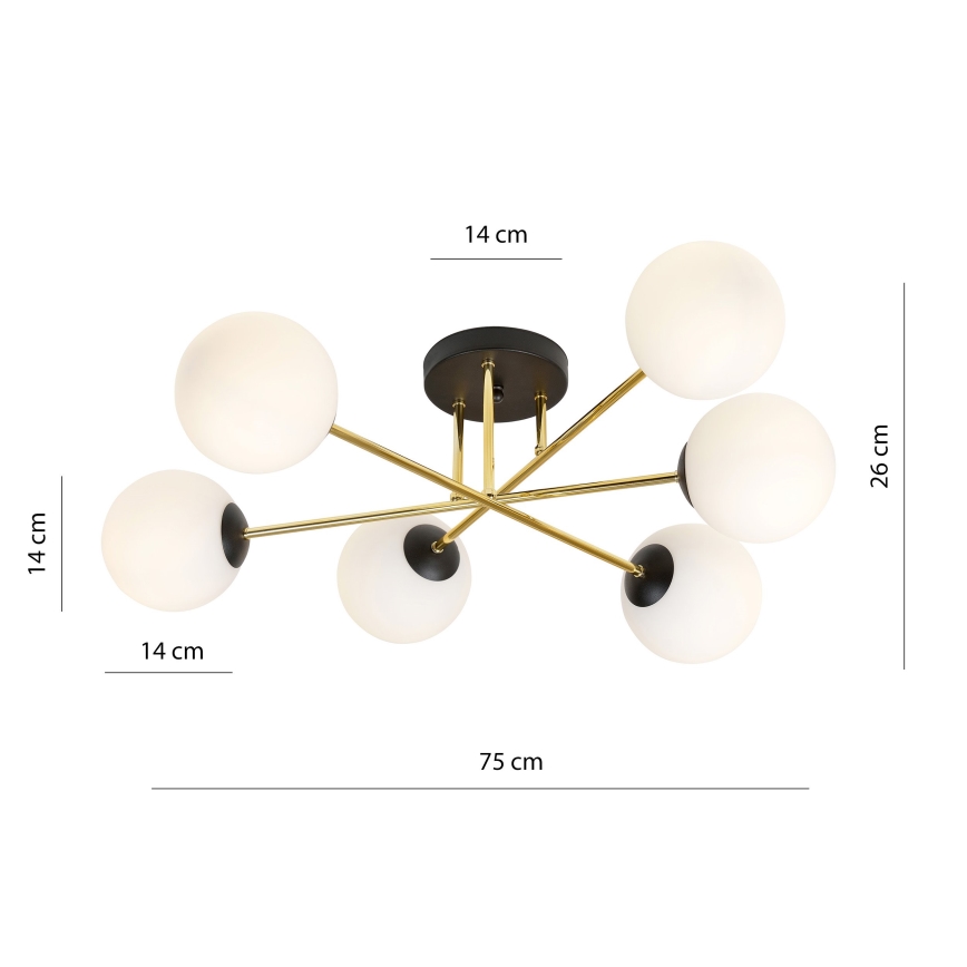 Sietynas ant stulpo MAGNUM 6xE14/10W/230V balta/auksas/juoda