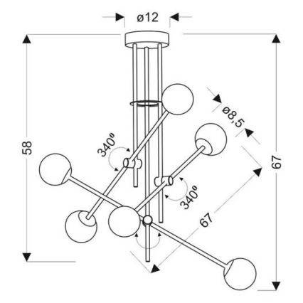 Sietynas ant stulpo PAKSOS 6xG9/5W/230V juodas