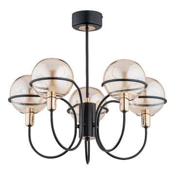 Sietynas ant stulpo PETRA 5xE14/10W/230V juoda/auksas
