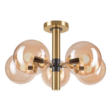 Sietynas ant stulpo ROLLO 5xE14/5W/230V auksas/dūminis smėlio spalva