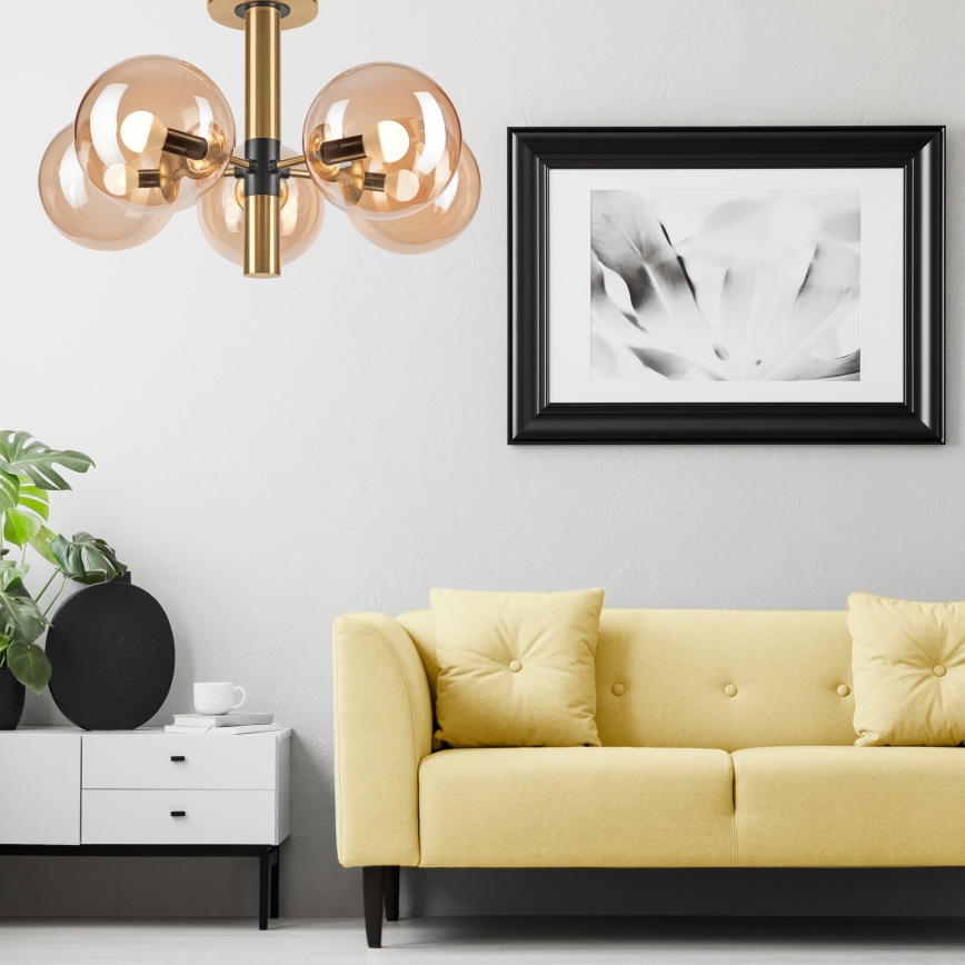 Sietynas ant stulpo ROLLO 5xE14/5W/230V auksas/dūminis smėlio spalva