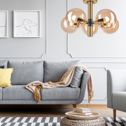 Sietynas ant stulpo ROLLO 5xE14/5W/230V auksas/dūminis smėlio spalva