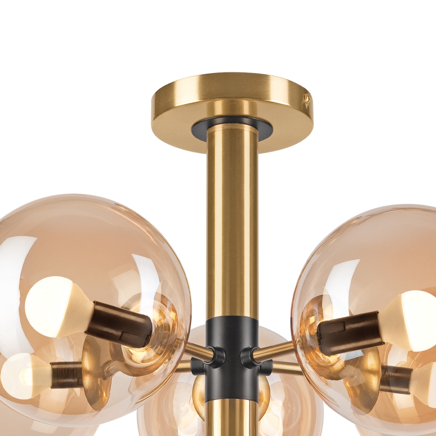 Sietynas ant stulpo ROLLO 5xE14/5W/230V auksas/dūminis smėlio spalva