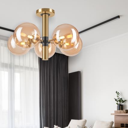 Sietynas ant stulpo ROLLO 5xG9/5W/230V auksas/dūminis smėlio spalva