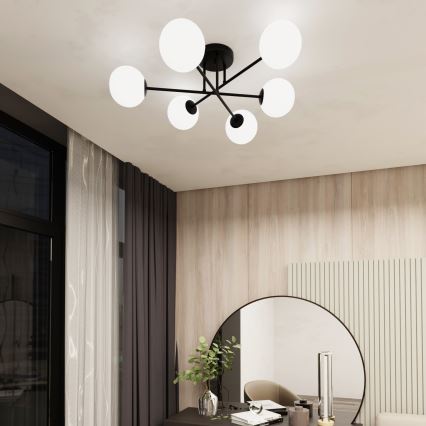 Sietynas ant stulpo ROMA 6xE14/10W/230V juoda/balta