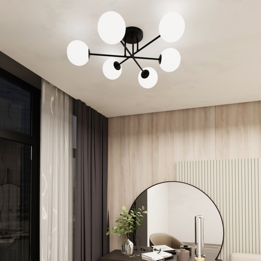 Sietynas ant stulpo ROMA 6xE14/10W/230V juoda/balta