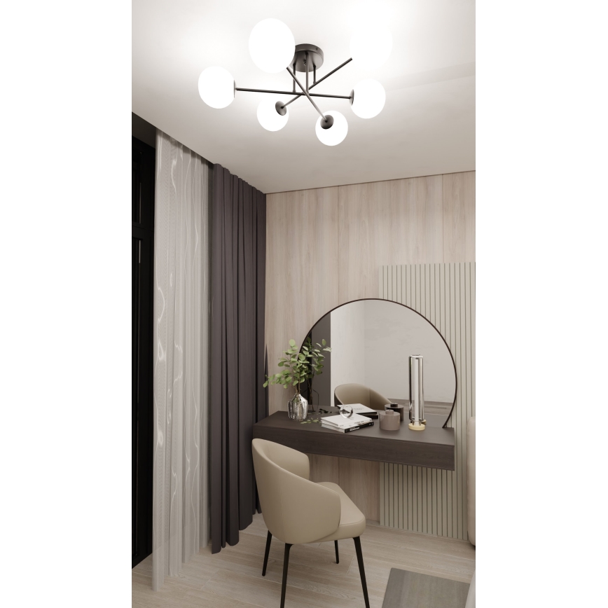 Sietynas ant stulpo ROMA 6xE14/10W/230V juoda/balta