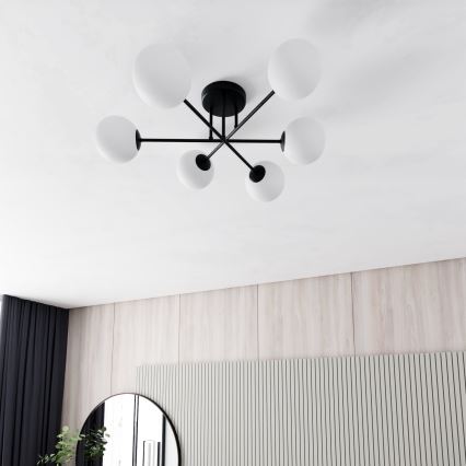 Sietynas ant stulpo ROMA 6xE14/10W/230V juoda/balta