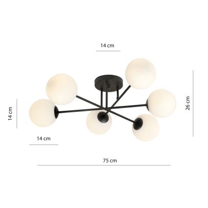 Sietynas ant stulpo ROMA 6xE14/10W/230V juoda/balta