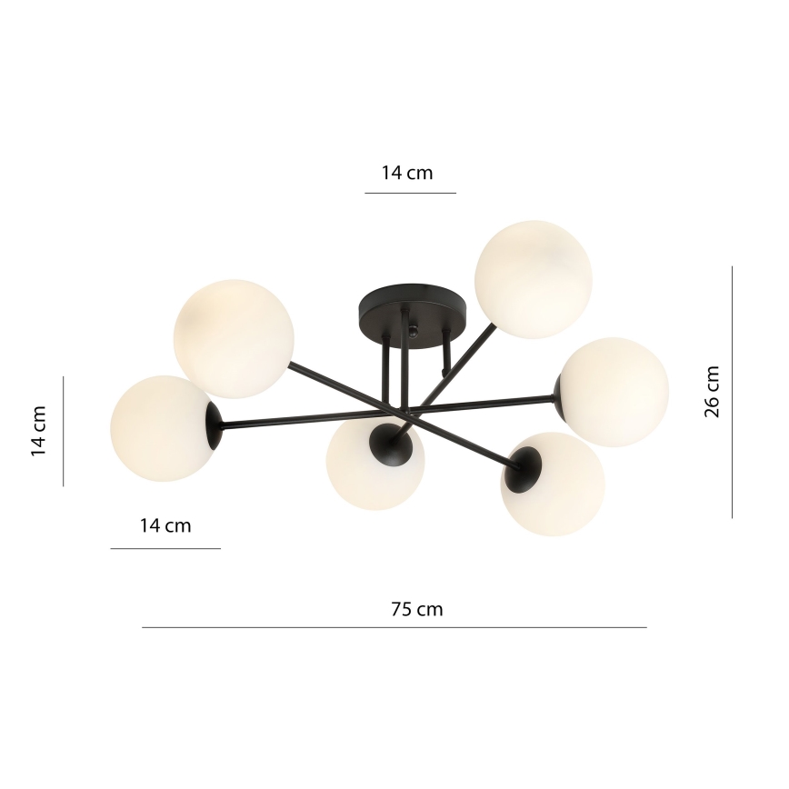 Sietynas ant stulpo ROMA 6xE14/10W/230V juoda/balta