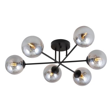 Sietynas ant stulpo ROMA 6xE14/10W/230V juoda/dūminis