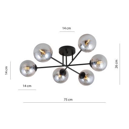 Sietynas ant stulpo ROMA 6xE14/10W/230V juoda/dūminis