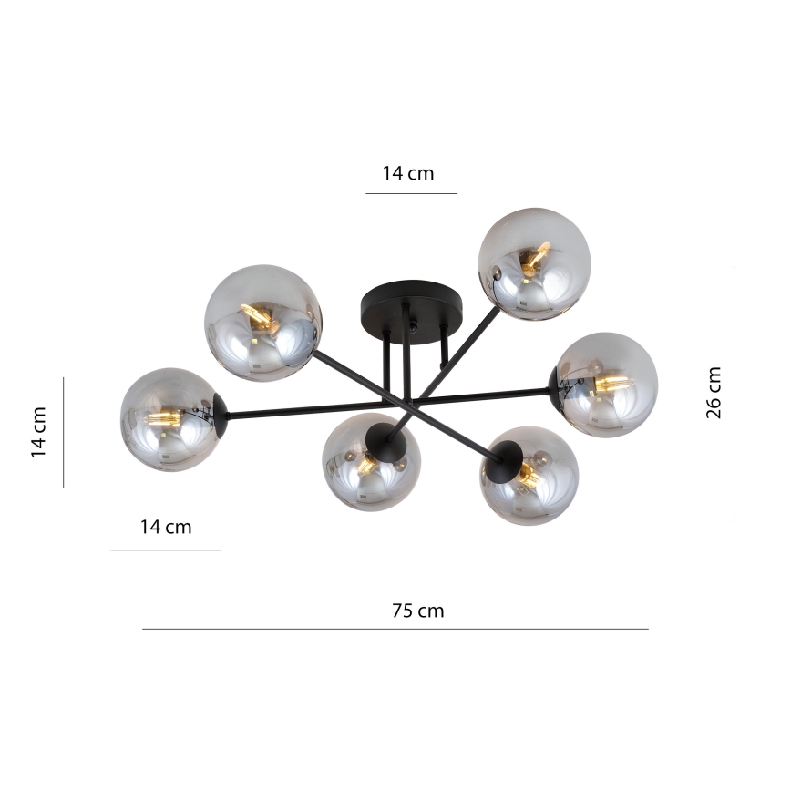 Sietynas ant stulpo ROMA 6xE14/10W/230V juoda/dūminis