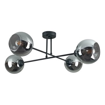 Sietynas ant stulpo VASCO 4xE27/60W/230V juoda/dūminis juoda