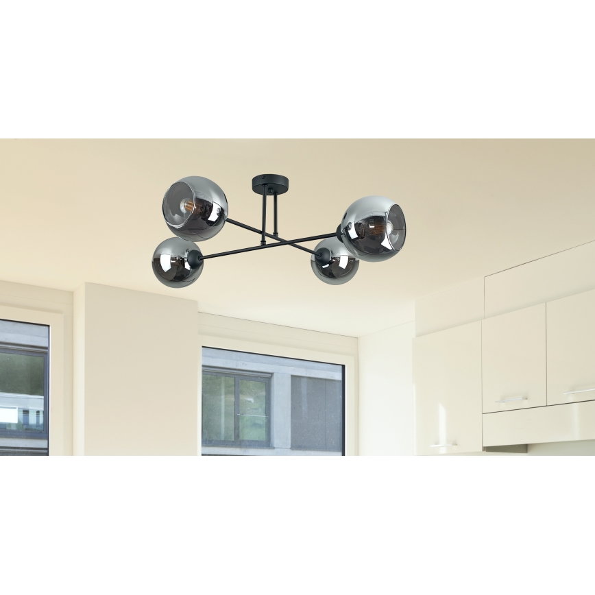 Sietynas ant stulpo VASCO 4xE27/60W/230V juoda/dūminis juoda