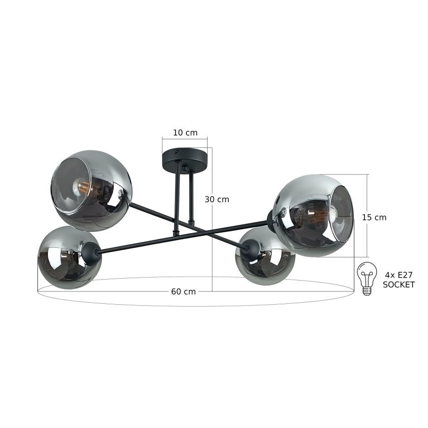 Sietynas ant stulpo VASCO 4xE27/60W/230V juoda/dūminis juoda