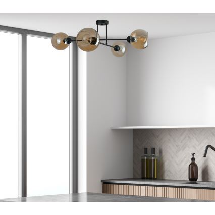 Sietynas ant stulpo VASCO 4xE27/60W/230V juoda/dūminis smėlio spalva