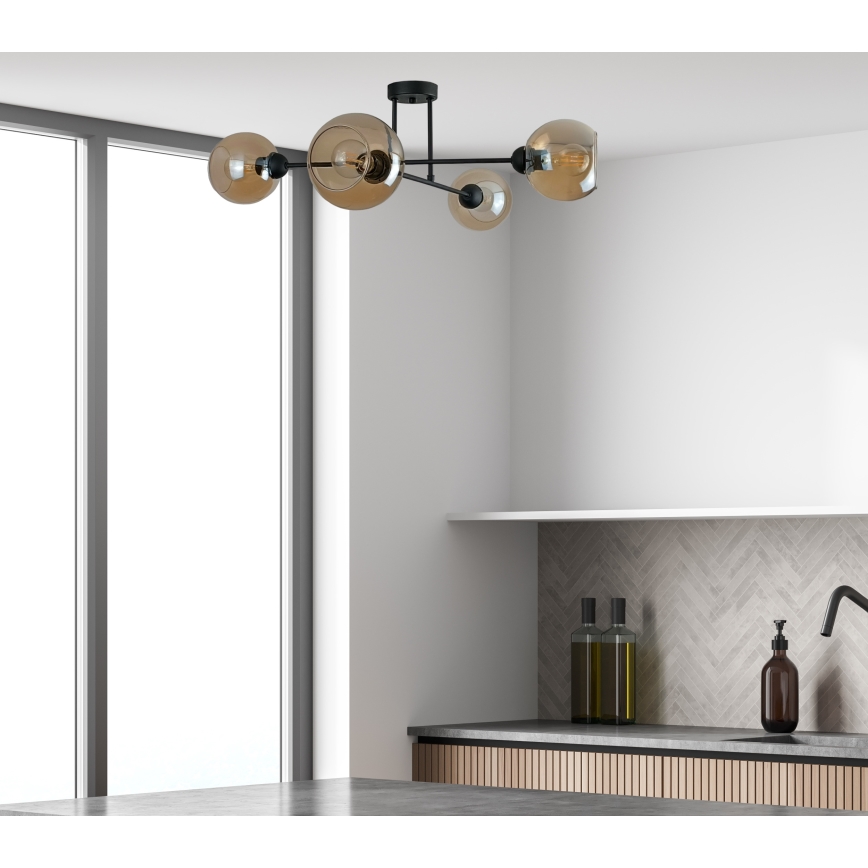 Sietynas ant stulpo VASCO 4xE27/60W/230V juoda/dūminis smėlio spalva