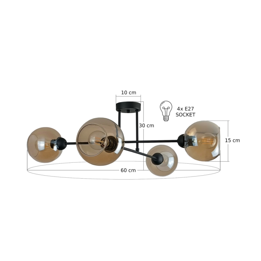 Sietynas ant stulpo VASCO 4xE27/60W/230V juoda/dūminis smėlio spalva
