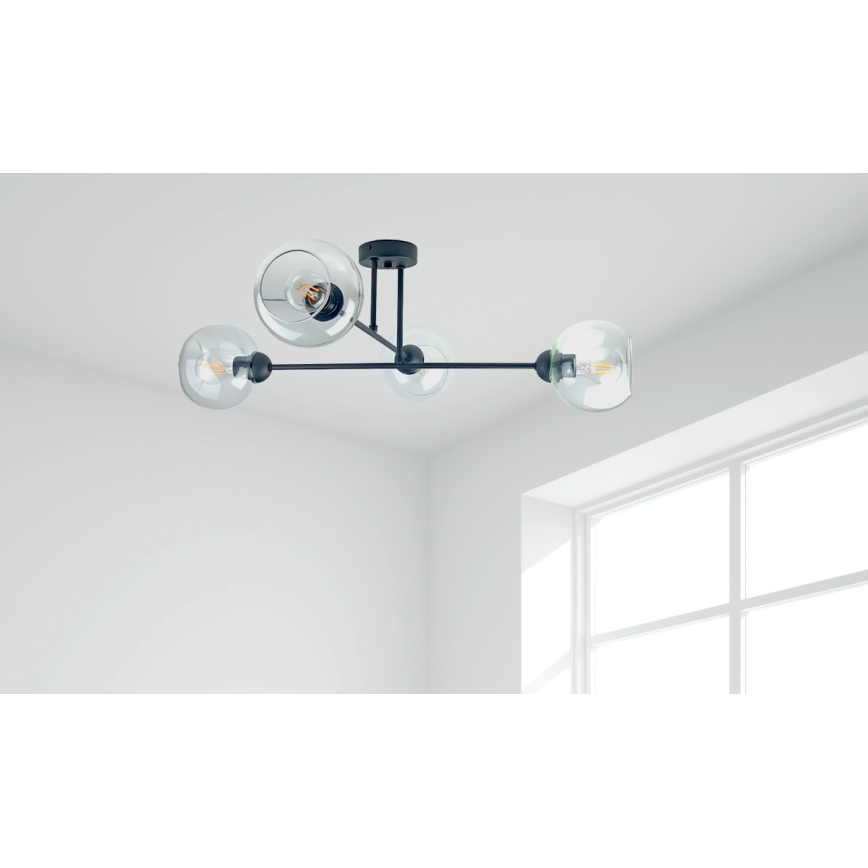Sietynas ant stulpo VASCO 4xE27/60W/230V juoda/permatoma
