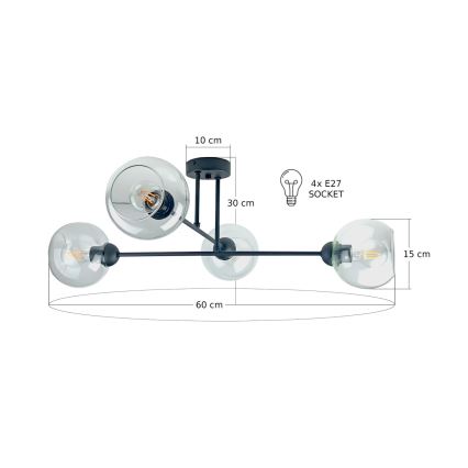Sietynas ant stulpo VASCO 4xE27/60W/230V juoda/permatoma