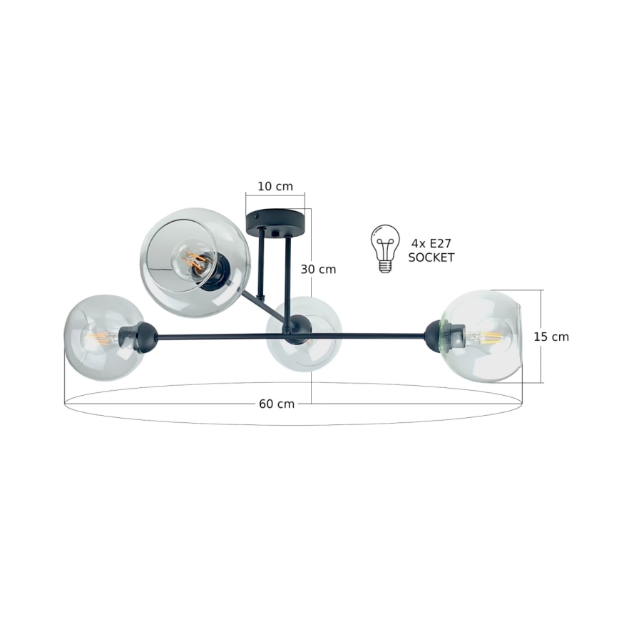 Sietynas ant stulpo VASCO 4xE27/60W/230V juoda/permatoma