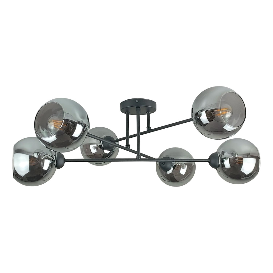 Sietynas ant stulpo VASCO 6xE27/60W/230V juoda/dūminis juoda