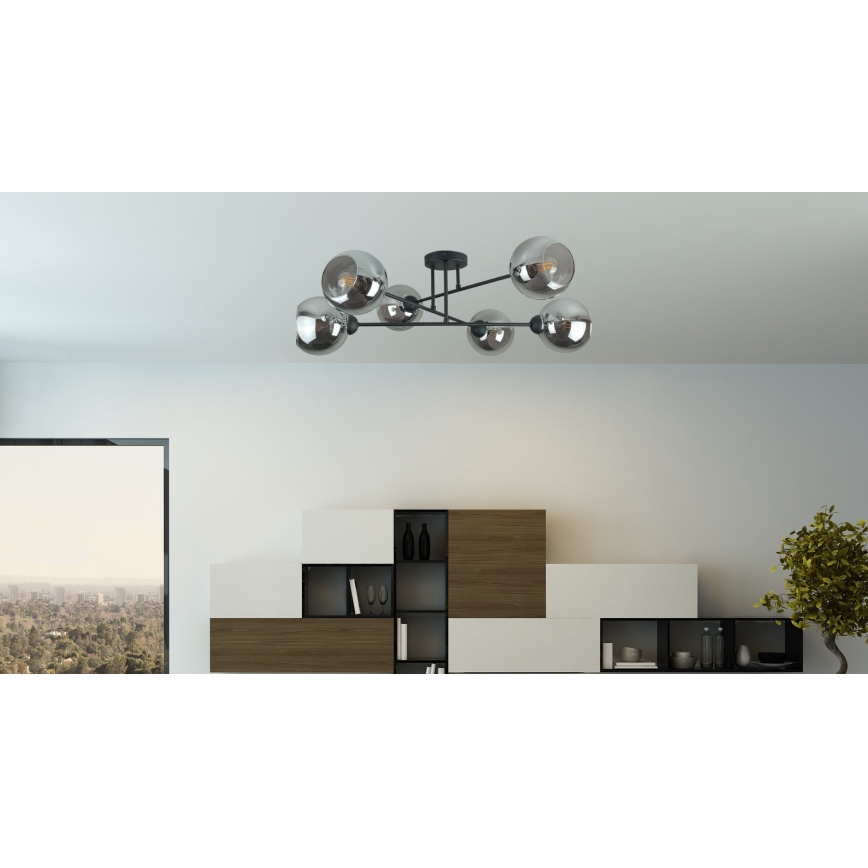 Sietynas ant stulpo VASCO 6xE27/60W/230V juoda/dūminis juoda