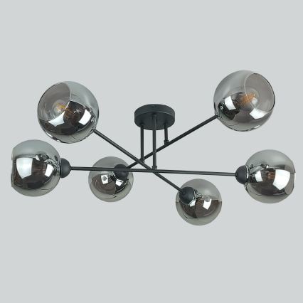 Sietynas ant stulpo VASCO 6xE27/60W/230V juoda/dūminis juoda