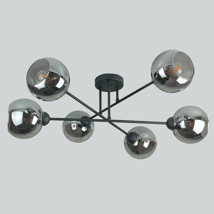 Sietynas ant stulpo VASCO 6xE27/60W/230V juoda/dūminis juoda