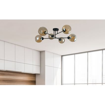 Sietynas ant stulpo VASCO 6xE27/60W/230V juoda/dūminis smėlio spalva