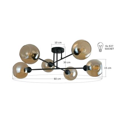 Sietynas ant stulpo VASCO 6xE27/60W/230V juoda/dūminis smėlio spalva