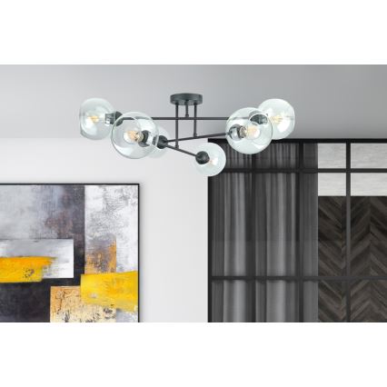 Sietynas ant stulpo VASCO 6xE27/60W/230V juoda/permatoma