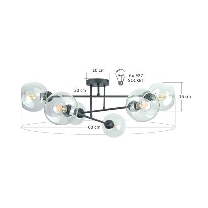 Sietynas ant stulpo VASCO 6xE27/60W/230V juoda/permatoma