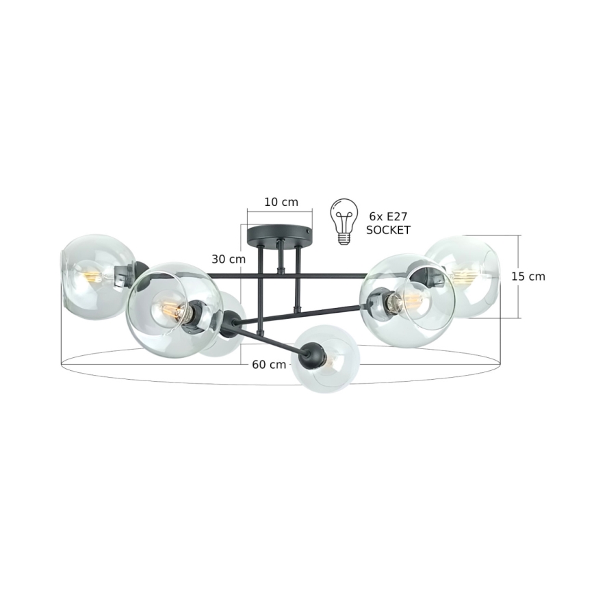 Sietynas ant stulpo VASCO 6xE27/60W/230V juoda/permatoma