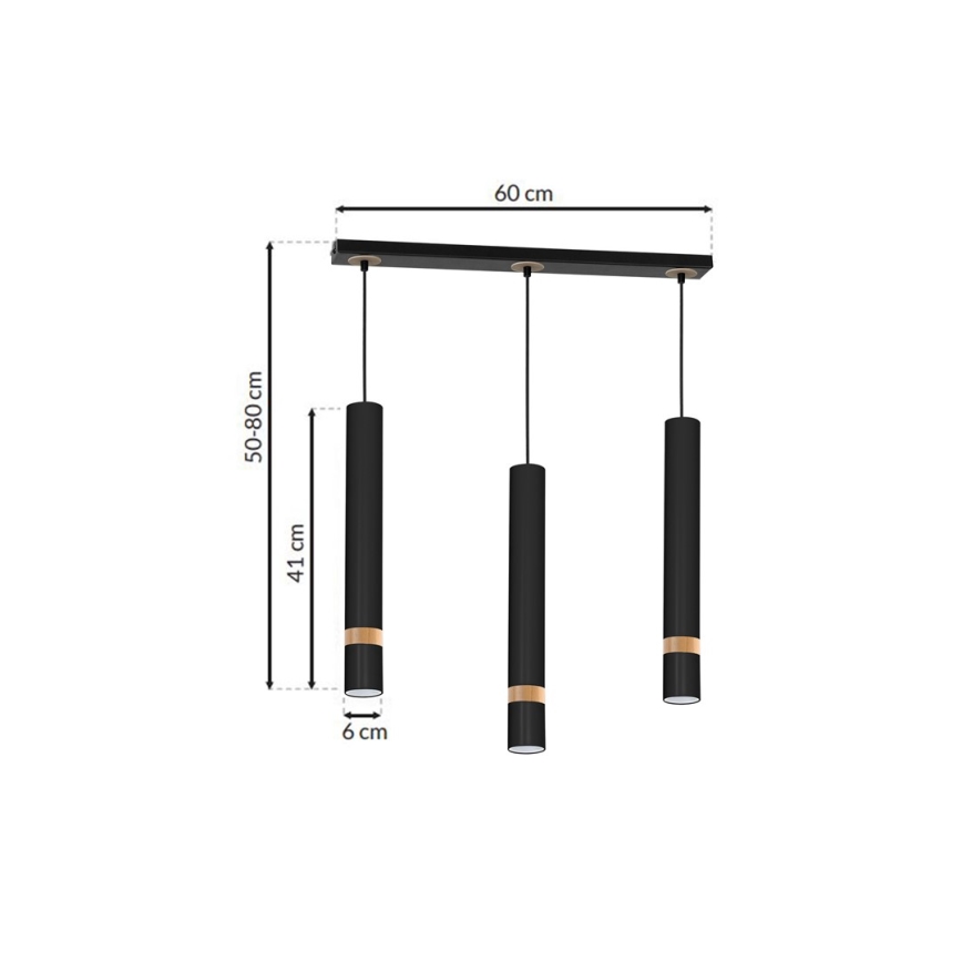 Sietynas ant virvės JOKER BLACK WOOD 3xGU10/8W/230V