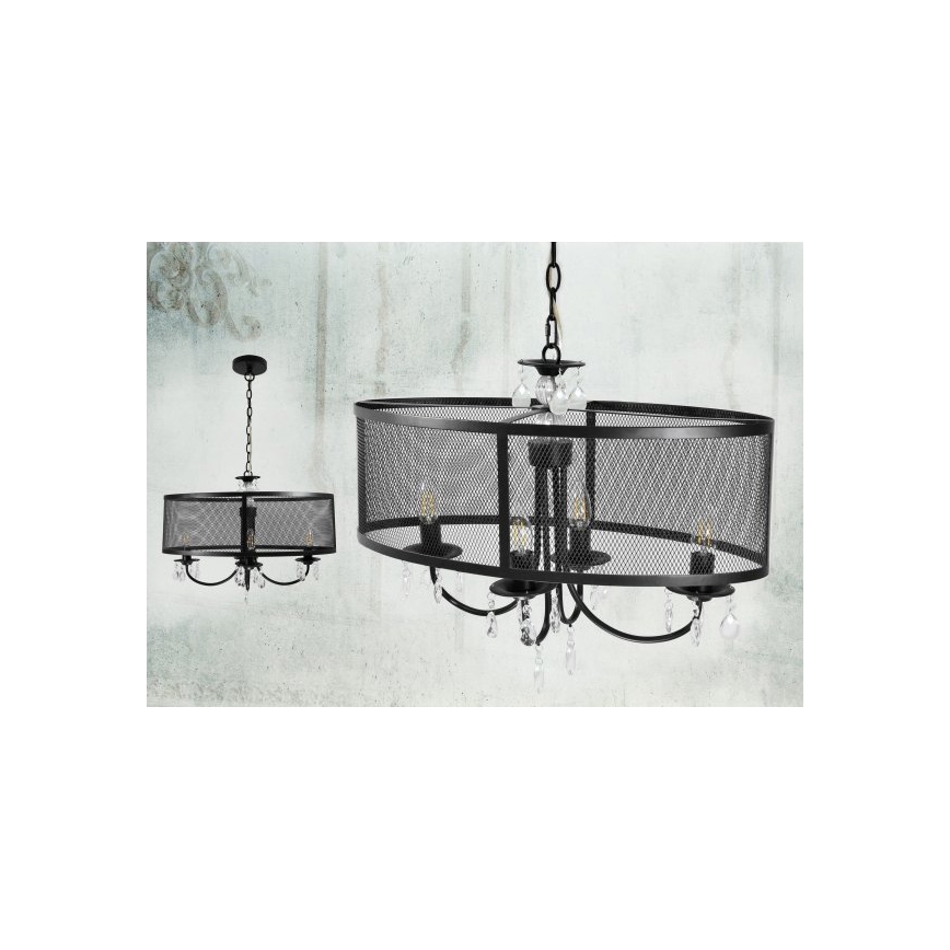 Sietynas, kabinamas ant grandinės BRESSO 4xE14/12W/230V juoda