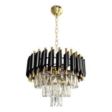 Sietynas, kabinamas ant grandinės CRISTAL 5xE14/40W/230V auksas/juoda