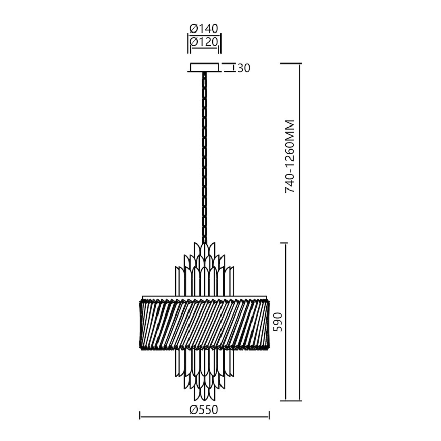 Sietynas, kabinamas ant grandinės MARGOT 9xE14/40W/230V diametras 55 cm auksas