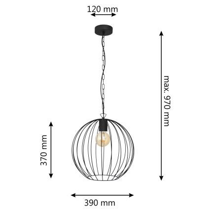 Sietynas, kabinamas ant grandinės MERCURE 1xE27/15W/230V juoda