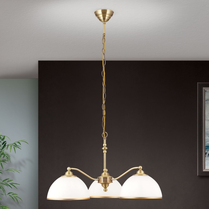 Sietynas, kabinamas ant grandinės OLD LAMP 3xE27/40W/230V diametras 65 cm balta/žalvaris