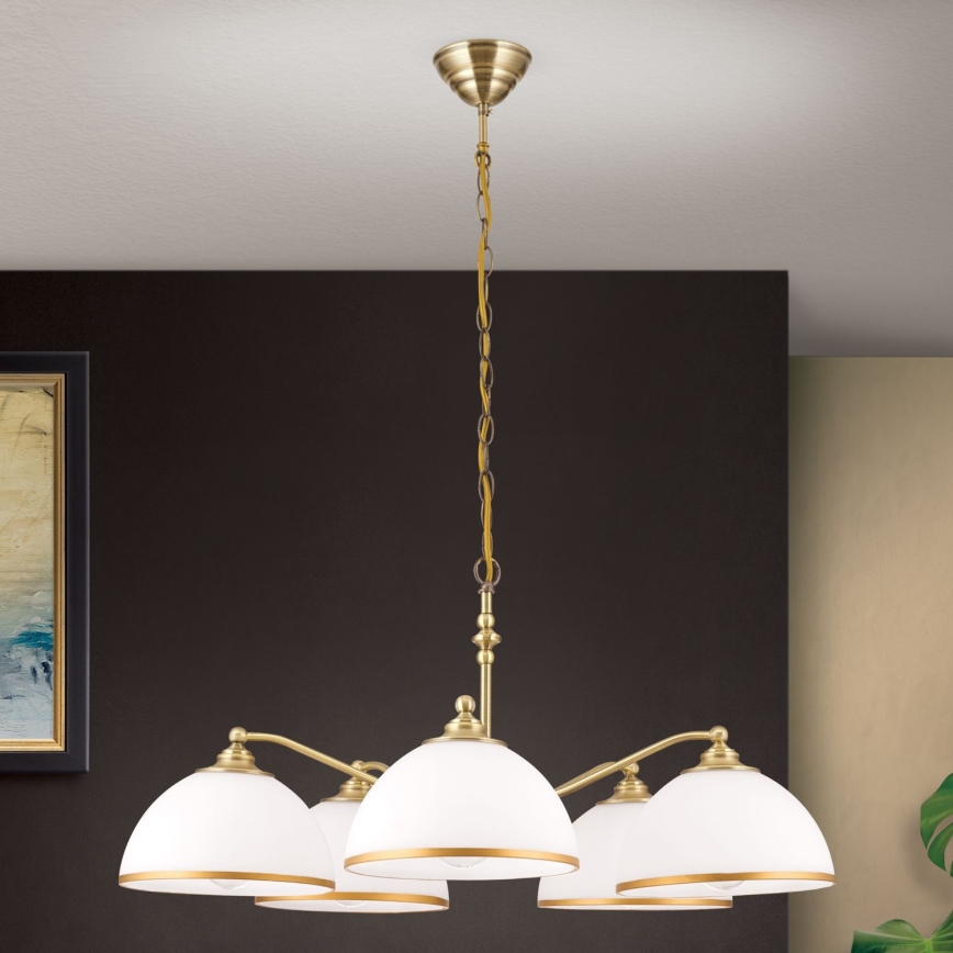Sietynas, kabinamas ant grandinės OLD LAMP 5xE27/40W/230V diametras 75 cm balta/žalvaris
