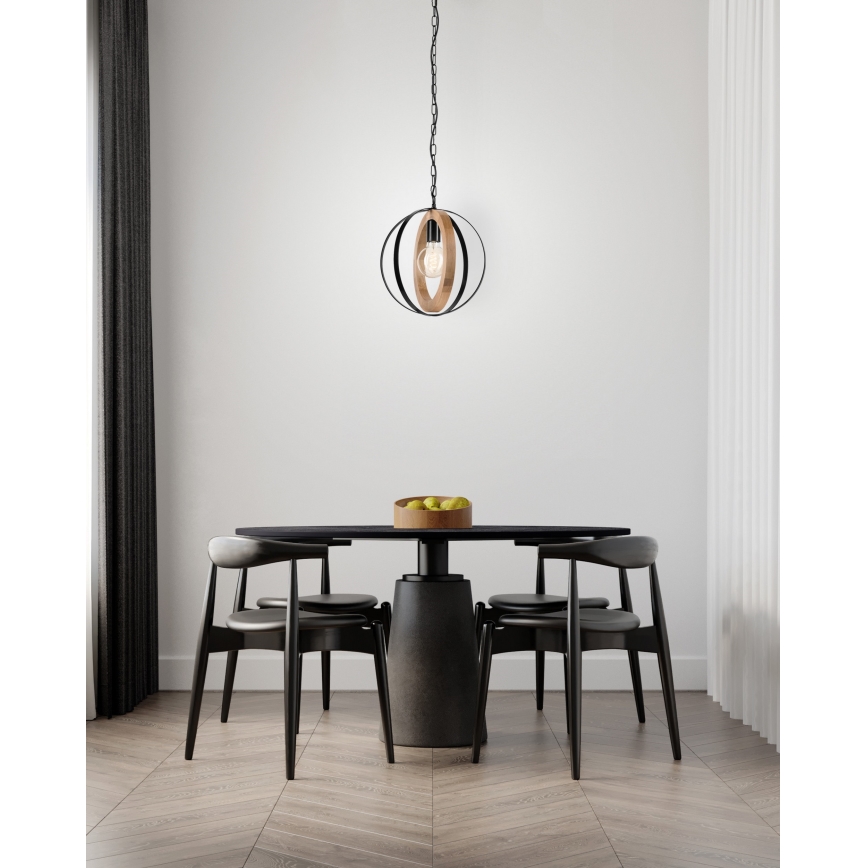 Sietynas, kabinamas ant grandinės ONDA 1xE27/15W/230V juoda/ąžuolas