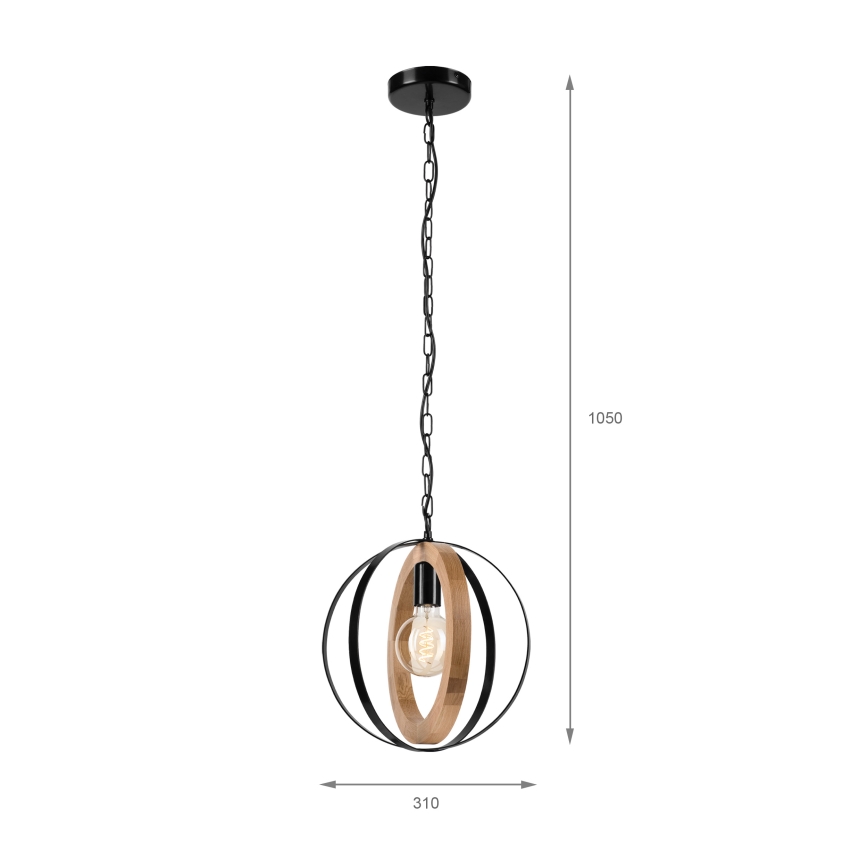 Sietynas, kabinamas ant grandinės ONDA 1xE27/15W/230V juoda/ąžuolas