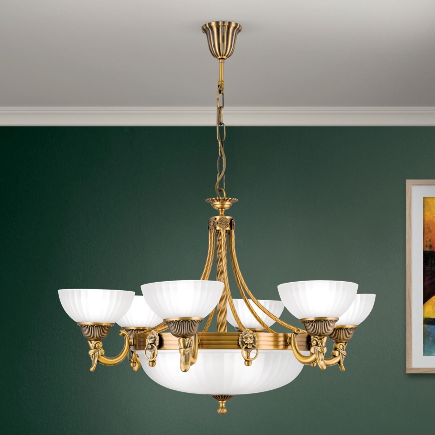 Sietynas, kabinamas ant grandinės ROCCA 9xE27/60W/230V diametras 75 cm bronza/balta