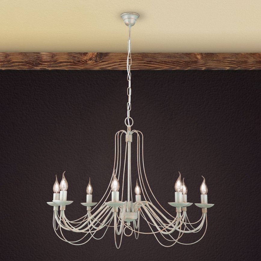 Sietynas, kabinamas ant grandinės VELA 8xE14/40W/230V diametras 80 cm balta/auksas/patina